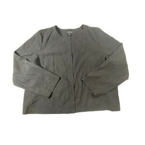 Eileen Fisher Black Open Front Collarless Boxy Jacket XL Long Sleeve Pockets